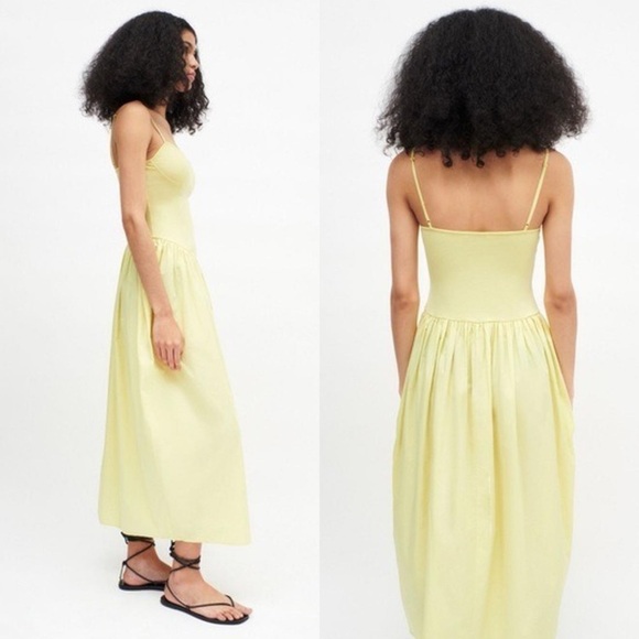 NWT ZARA Combination Poplin Yellow Maxi Dress Size M 5644/359 Bustier Drop Waist - Picture 5 of 16